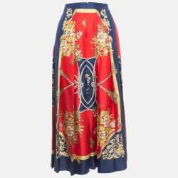 Pre Owned Gucci Multicolor Floral Print Silk Pleated Midi Skirt M