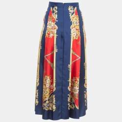 Pre Owned Gucci Multicolor Floral Print Silk Pleated Midi Skirt M