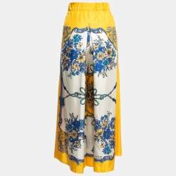 Pre Owned Gucci Yellow Printed Silk Pleated Palazzo Pants S