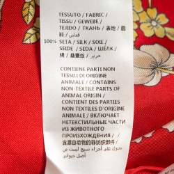 Pre Owned Gucci Red Floral and Tassel Print Silk Oversized Blouse M