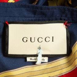 Pre Owned Gucci Red Floral and Tassel Print Silk Oversized Blouse M