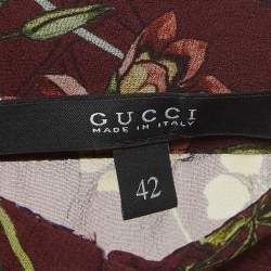 Gucci Burgundy Floral Print Silk Pleated Halter Neck Blouse M