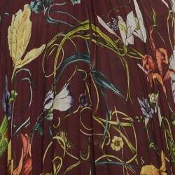 Gucci Burgundy Floral Print Silk Pleated Halter Neck Blouse M
