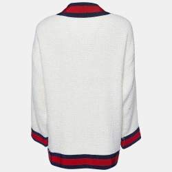 Pre Owned Gucci Off-White Tweed Web Trim Detail Oversized Cardigan S