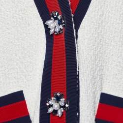 Pre Owned Gucci Off-White Tweed Web Trim Detail Oversized Cardigan S