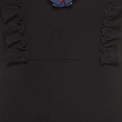 Pre Owned Gucci Black Jersey Web Trim Ruffled Sheath Dress S