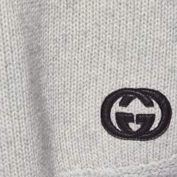 Pre Owned Gucci Cream Camel Wool Knit GG Embroidered Poncho S