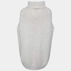 Pre Owned Gucci Cream Camel Wool Knit GG Embroidered Poncho S