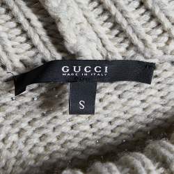 Pre Owned Gucci Cream Camel Wool Knit GG Embroidered Poncho S