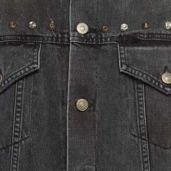 Gucci Grey Distressed Ripped Denim Metal Detail Jacket XL