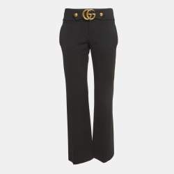 Gucci Black Stretch Knit GG Waist Detail Flared Trousers M