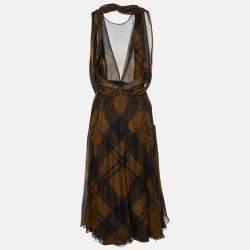 Gucci Green Checked Silk Halter Neck Midi Dress XS
