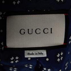 Gucci Black Leather Web Trim Appliqued Button Front Jacket L