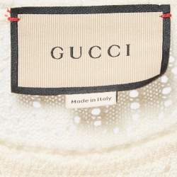 Pre Owned Gucci Cream GG Eyelet Wool Knit Crew Neck Top XS