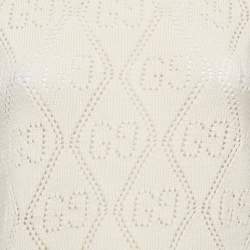 Pre Owned Gucci Cream GG Eyelet Wool Knit Crew Neck Top XS
