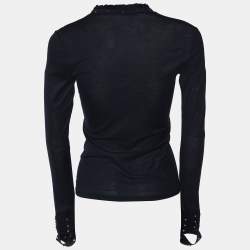 Gucci Black Cotton Stud Detail Long Sleeve Top S