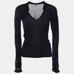 Gucci Black Cotton Stud Detail Long Sleeve Top S