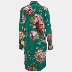 Gucci Green Floral Print Silk Shirt Dress M