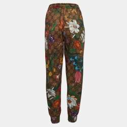 Pre Owned Gucci Green Floral Print GG Supreme Knit Drawstring Joggers M