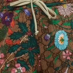 Pre Owned Gucci Green Floral Print GG Supreme Knit Drawstring Joggers M