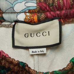 Pre Owned Gucci Green Floral Print GG Supreme Knit Drawstring Joggers M