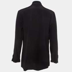 Pre Owned Gucci Black Silk GG Embellished Button Tie-Up Neck Shirt M
