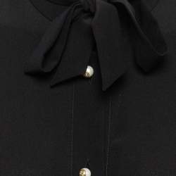 Pre Owned Gucci Black Silk GG Embellished Button Tie-Up Neck Shirt M