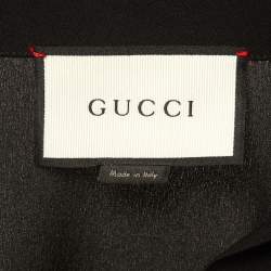 Pre Owned Gucci Black Silk GG Embellished Button Tie-Up Neck Shirt M