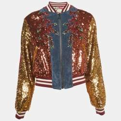 Pre Owned Gucci Multicolor Sequined Embroidered Bomber Jacket M