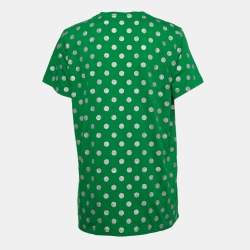 Pre Owned Gucci Green Glitter Polka Dot Logo Print Cotton Crew Neck T-Shirt XS