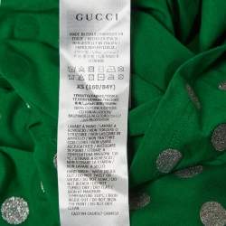 Pre Owned Gucci Green Glitter Polka Dot Logo Print Cotton Crew Neck T-Shirt XS