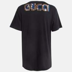 Pre Owned Gucci Black Bosco & Orso Sequin Embellished Cotton Crew Neck T-Shirt S