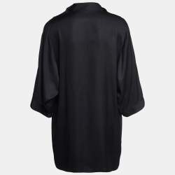 Gucci Black Satin Silk Button Detail Pleated Mini Dress S