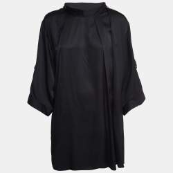Gucci Black Satin Silk Button Detail Pleated Mini Dress S