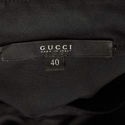 Gucci Black Satin Silk Button Detail Pleated Mini Dress S