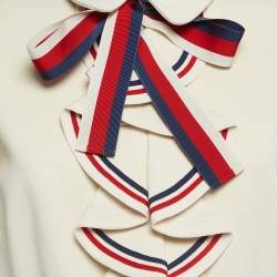 Pre Owned Gucci Cream Stretch Jersey Sylvie Web Trim Ruffled Dress XL