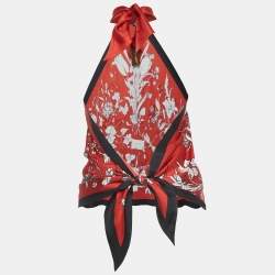 مملوكة مسبقًا Gucci Red Floral Print Silk Halter Neck Back Tie Scarf Top One Size