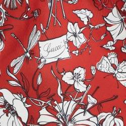مملوكة مسبقًا Gucci Red Floral Print Silk Halter Neck Back Tie Scarf Top One Size