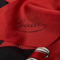 مملوكة مسبقًا Gucci Red Floral Print Silk Halter Neck Back Tie Scarf Top One Size