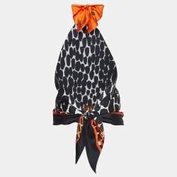 Pre Owned Gucci Black Print Silk Halter Neck Back Tie Scarf Top One Size