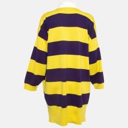Gucci Yellow/Purple G Cat Applique Striped Cotton Knit Polo Dress L