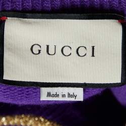 Pre Owned Gucci Purple Tiger Intarsia Knit Long Sleeve Sweater M