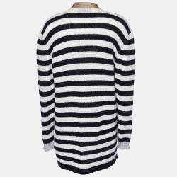 Pre Owned Gucci Monochrome Striped Cashmere & Wool Knit Embroidered Cardigan M