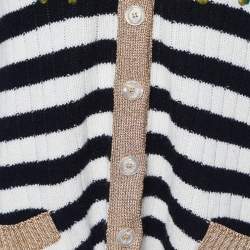 Pre Owned Gucci Monochrome Striped Cashmere & Wool Knit Embroidered Cardigan M