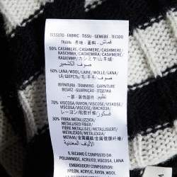 Pre Owned Gucci Monochrome Striped Cashmere & Wool Knit Embroidered Cardigan M
