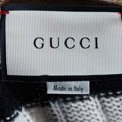 Pre Owned Gucci Monochrome Striped Cashmere & Wool Knit Embroidered Cardigan M