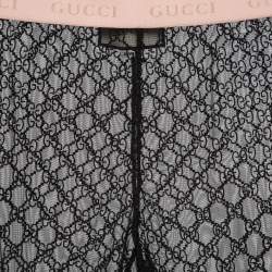 Gucci Black Logo Embroidered Tulle Sheer Leggings M