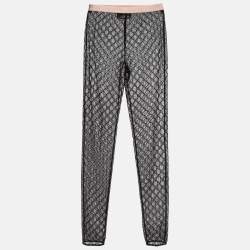 Gucci Black Logo Embroidered Tulle Sheer Leggings M