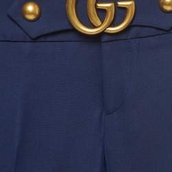 Gucci Blue Double Stretch Jersey GG Marmont Buckle Detail Trousers S