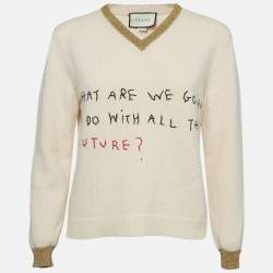 Gucci Beige Embroidered Wool Coco Captain Sweater S